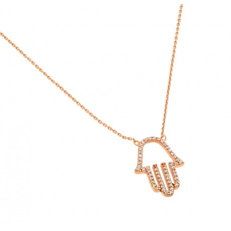 Sterling Silver "Hamsa" Necklace Rose Gold Plated